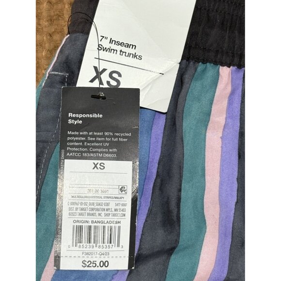 Men's 7" Vertical Striped Swim Trunks - Original Use Blue/Black/Green/Pink XS - Picture 6 of 9